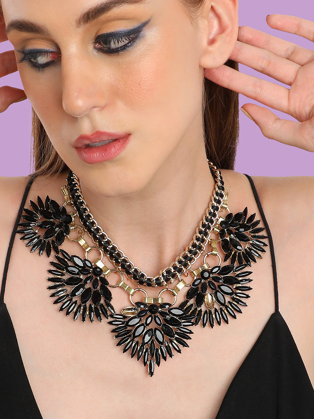 GOLD PLATED PARTY DESIGNER STONE STATEMENT NECKLACE FOR WOMEN