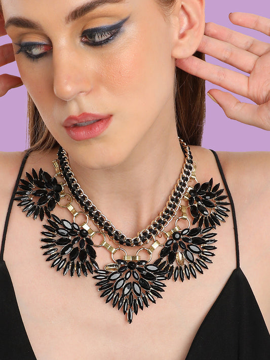 GOLD PLATED PARTY DESIGNER STONE STATEMENT NECKLACE FOR WOMEN
