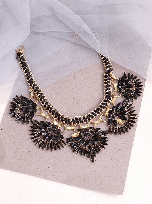 GOLD PLATED PARTY DESIGNER STONE STATEMENT NECKLACE FOR WOMEN