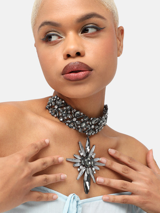 GOLD PLATED PARTY DESIGNER STONE STATEMENT NECKLACE FOR WOMEN