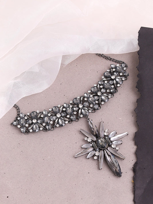 GOLD PLATED PARTY DESIGNER STONE STATEMENT NECKLACE FOR WOMEN