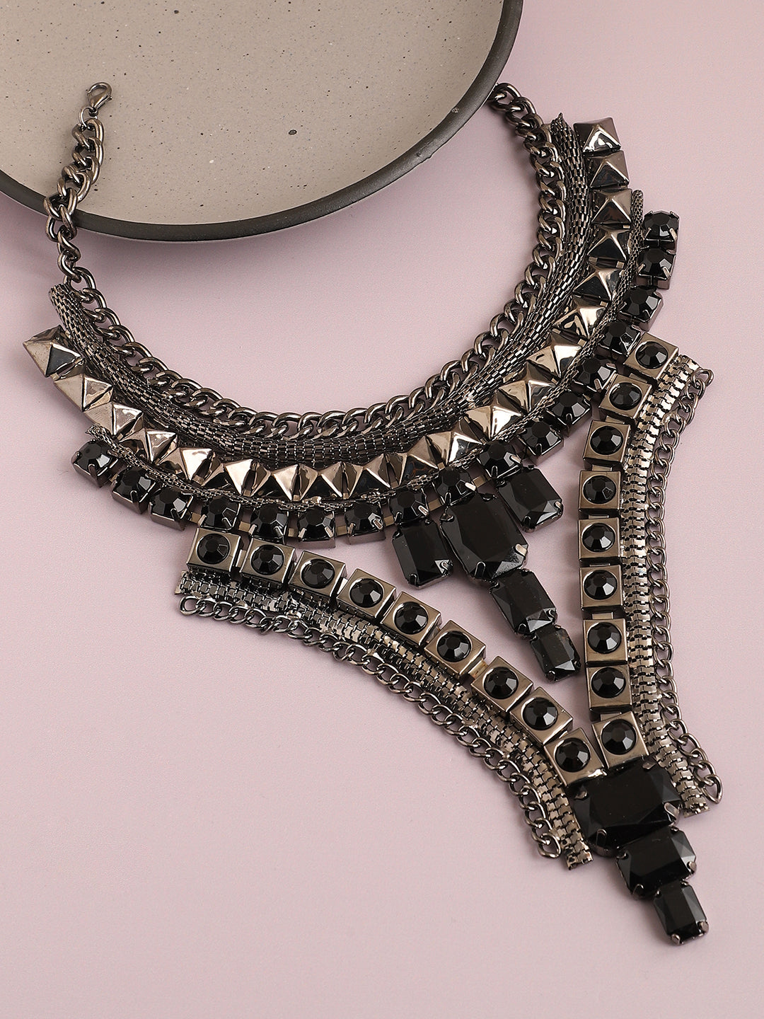 SILVER PLATED PARTY DESIGNER STONE STATEMENT NECKLACE FOR WOMEN