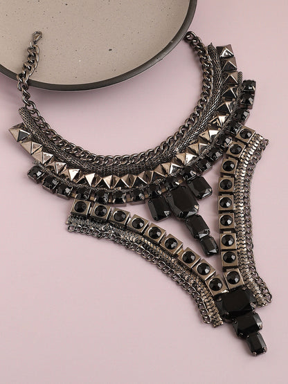 SILVER PLATED PARTY DESIGNER STONE STATEMENT NECKLACE FOR WOMEN