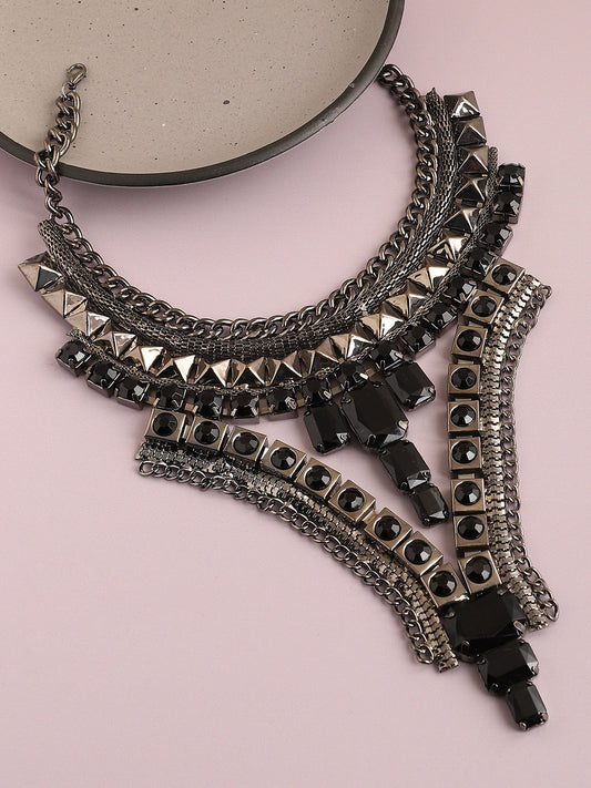 SILVER PLATED PARTY DESIGNER STONE STATEMENT NECKLACE FOR WOMEN