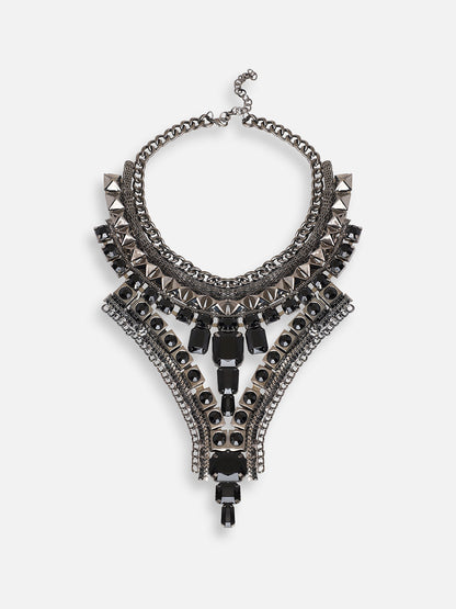 SILVER PLATED PARTY DESIGNER STONE STATEMENT NECKLACE FOR WOMEN