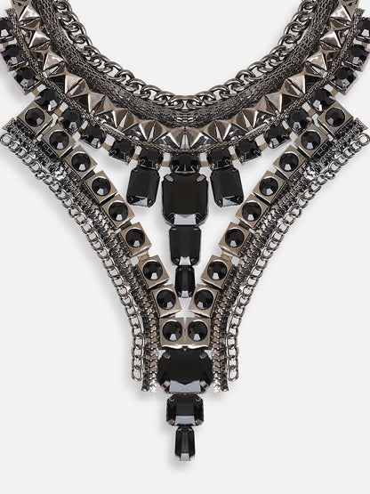 SILVER PLATED PARTY DESIGNER STONE STATEMENT NECKLACE FOR WOMEN