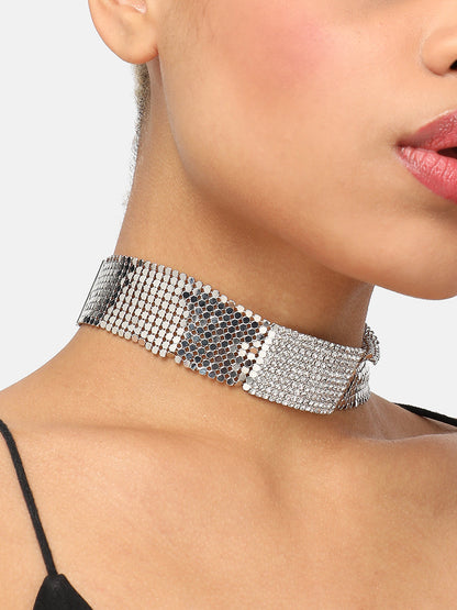 SILVER PLATED PARTY DESIGNER STONE CHOKER NECKLACE FOR WOMEN