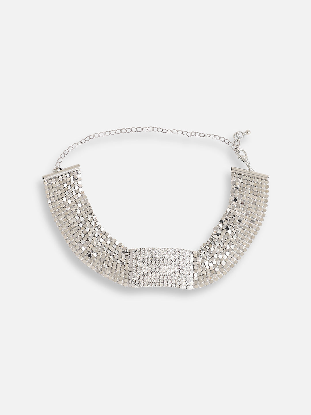 SILVER PLATED PARTY DESIGNER STONE CHOKER NECKLACE FOR WOMEN