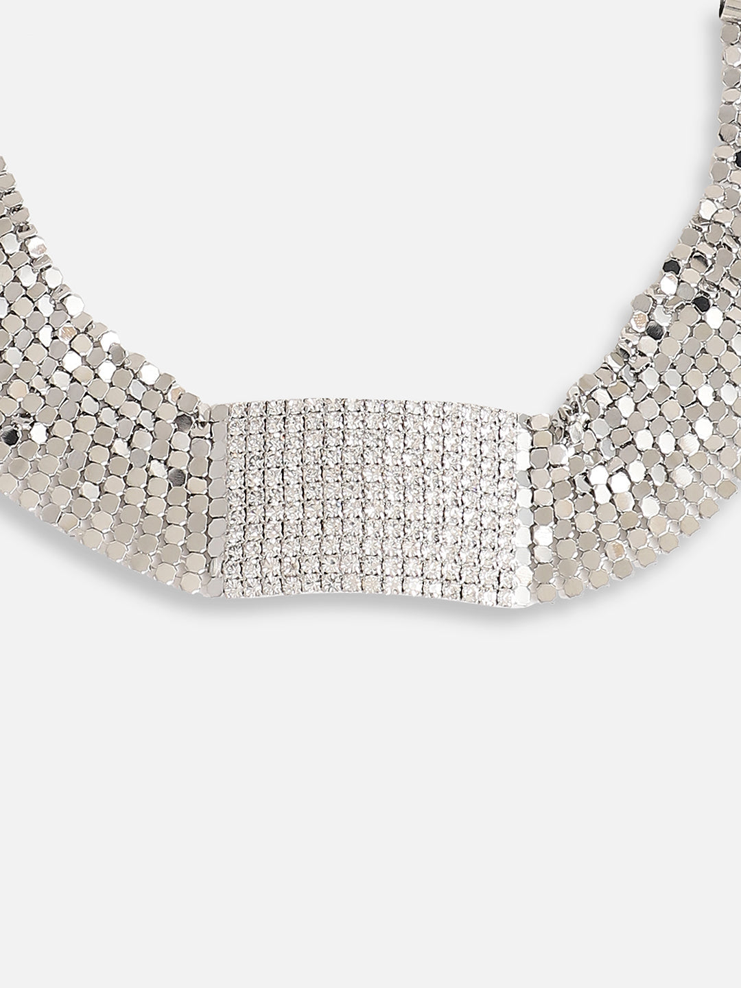 SILVER PLATED PARTY DESIGNER STONE CHOKER NECKLACE FOR WOMEN