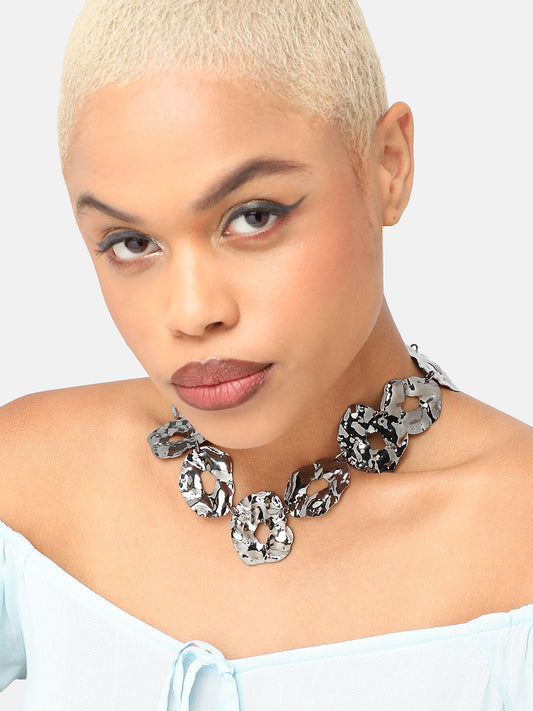 SILVER PLATED PARTY DESIGNER STONE CHOKER NECKLACE FOR WOMEN