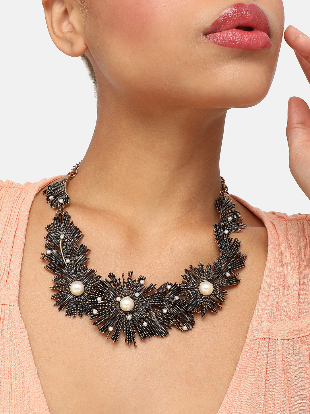 GOLD PLATED PARTY DESIGNER STONE STATEMENT NECKLACE FOR WOMEN