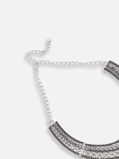 SILVER PLATED PARTY DESIGNER STONE STATEMENT NECKLACE FOR WOMEN