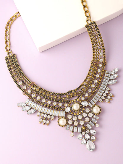 GOLD PLATED PARTY DESIGNER STONE STATEMENT NECKLACE FOR WOMEN