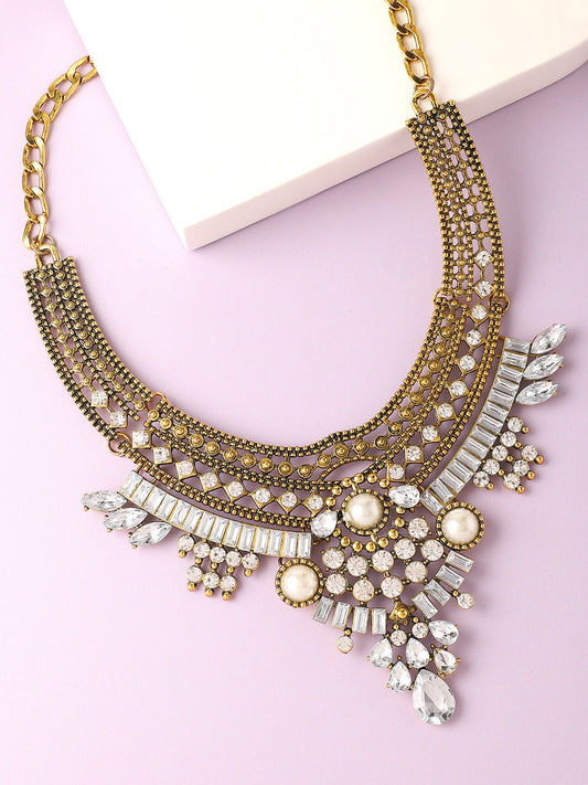 GOLD PLATED PARTY DESIGNER STONE STATEMENT NECKLACE FOR WOMEN