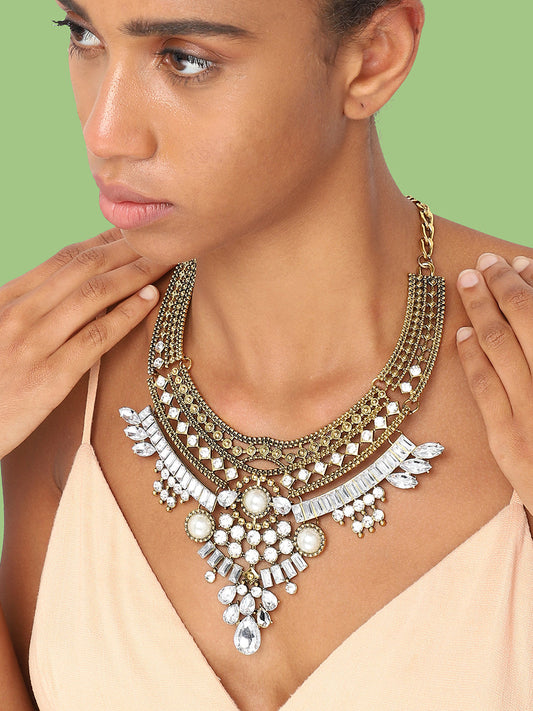GOLD PLATED PARTY DESIGNER STONE STATEMENT NECKLACE FOR WOMEN