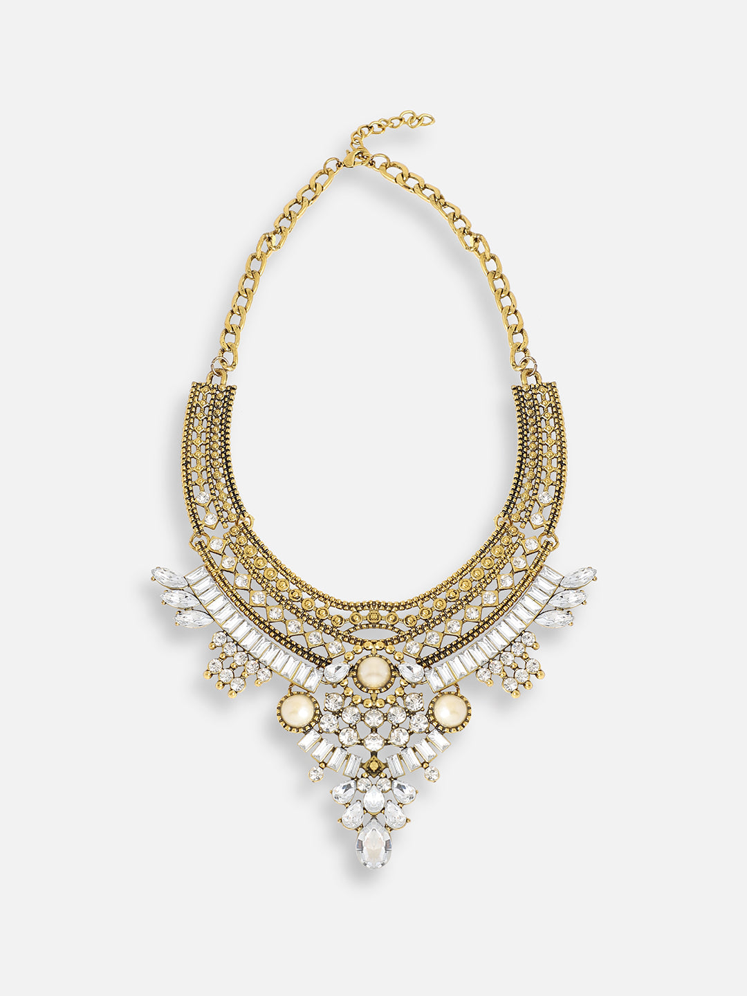 GOLD PLATED PARTY DESIGNER STONE STATEMENT NECKLACE FOR WOMEN