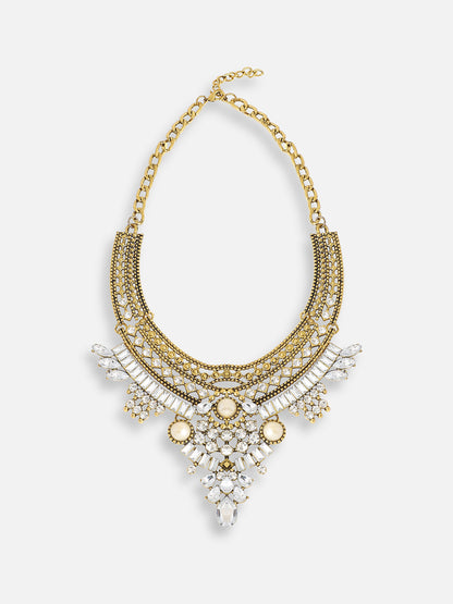 GOLD PLATED PARTY DESIGNER STONE STATEMENT NECKLACE FOR WOMEN