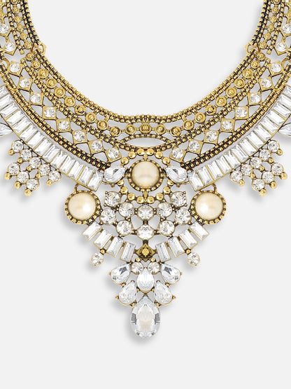 GOLD PLATED PARTY DESIGNER STONE STATEMENT NECKLACE FOR WOMEN