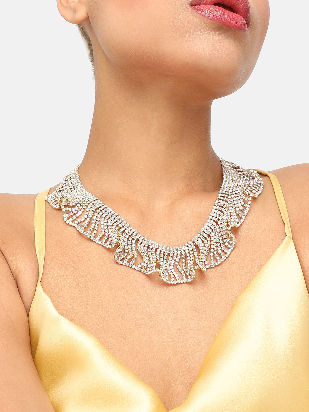GOLD PLATED PARTY DESIGNER STONE STATEMENT NECKLACE FOR WOMEN