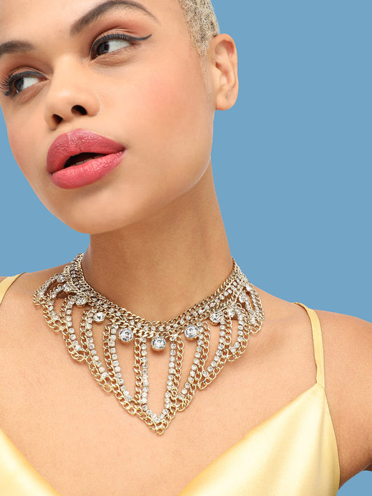 GOLD PLATED PARTY DESIGNER STONE STATEMENT NECKLACE FOR WOMEN