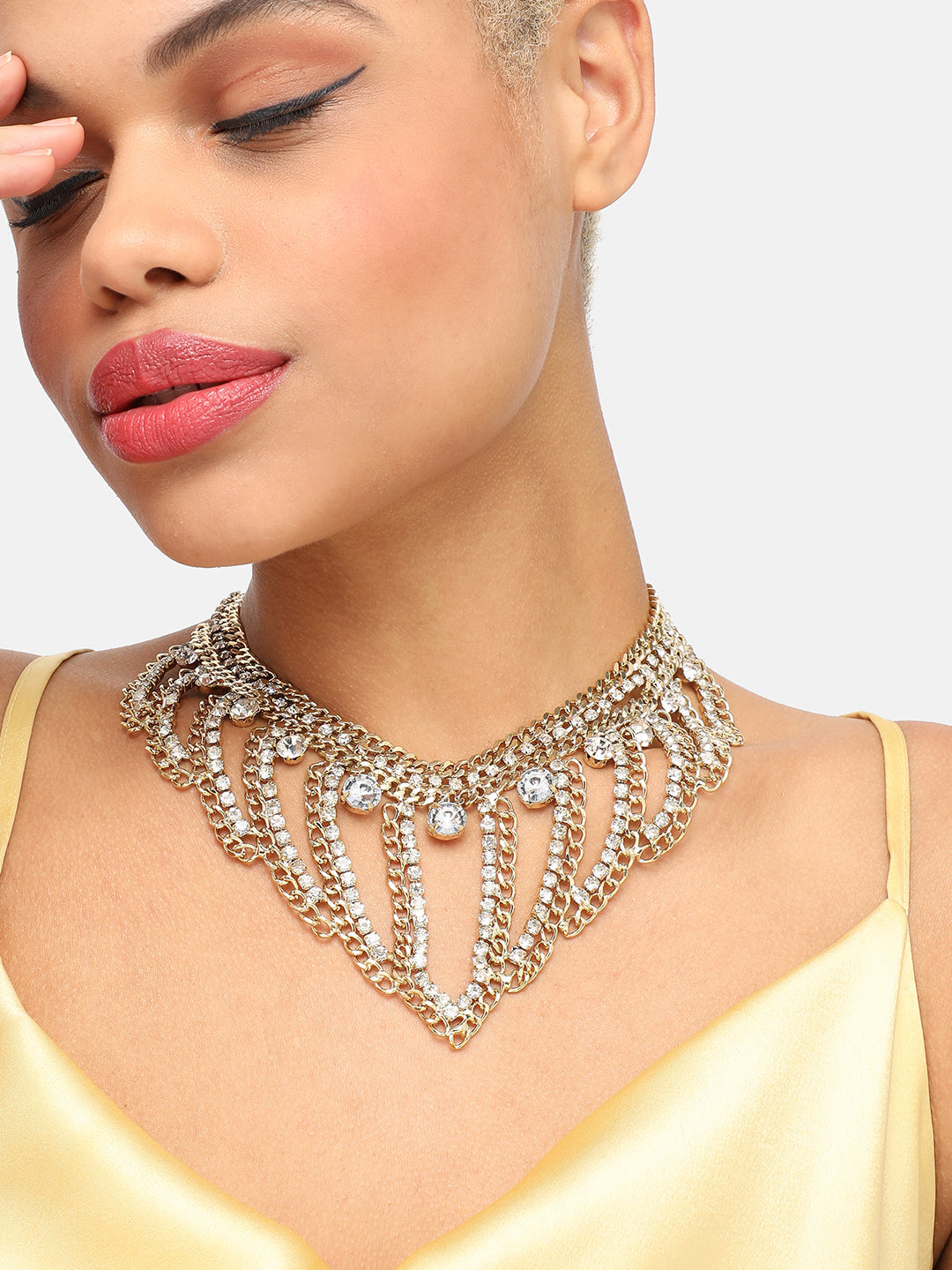 GOLD PLATED PARTY DESIGNER STONE STATEMENT NECKLACE FOR WOMEN
