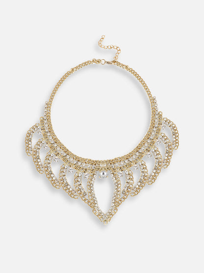 GOLD PLATED PARTY DESIGNER STONE STATEMENT NECKLACE FOR WOMEN