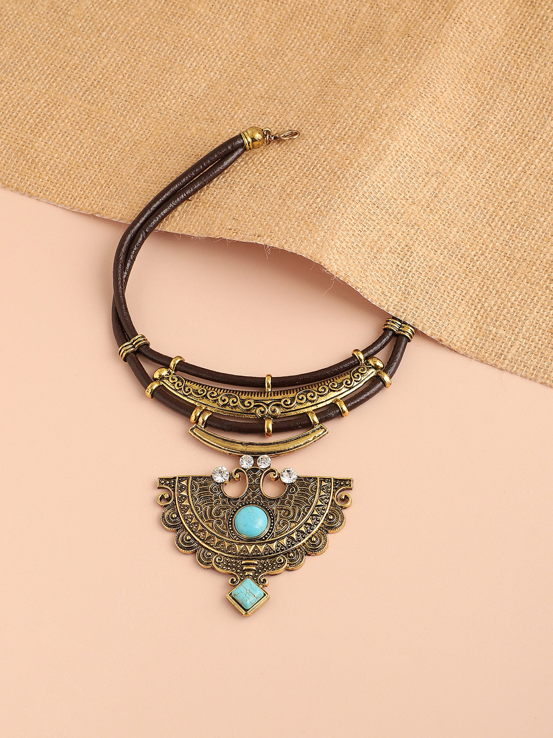 GOLD PLATED PARTY DESIGNER STONE STATEMENT NECKLACE FOR WOMEN