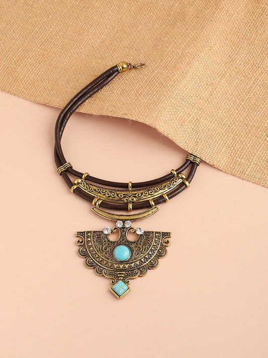 GOLD PLATED PARTY DESIGNER STONE STATEMENT NECKLACE FOR WOMEN