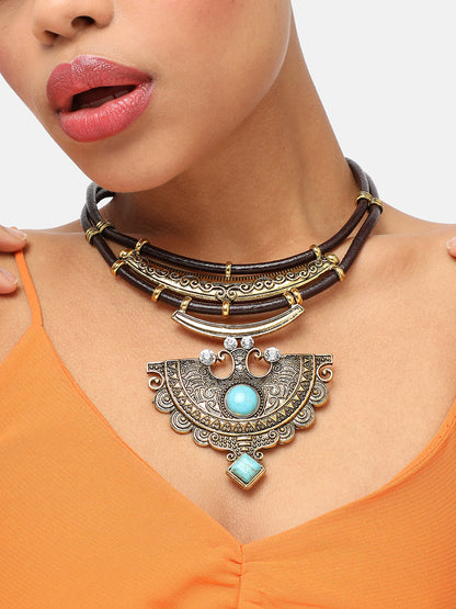 GOLD PLATED PARTY DESIGNER STONE STATEMENT NECKLACE FOR WOMEN
