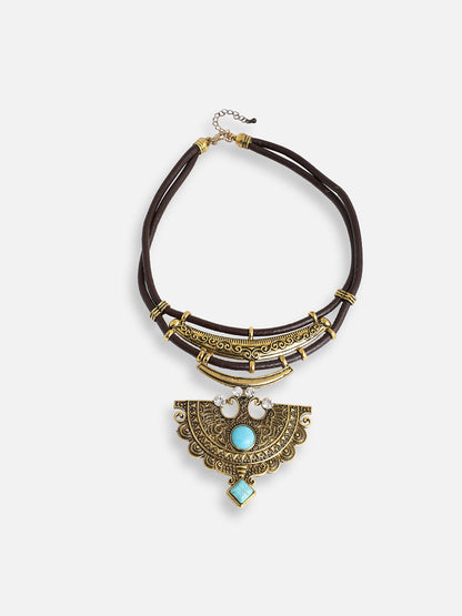 GOLD PLATED PARTY DESIGNER STONE STATEMENT NECKLACE FOR WOMEN