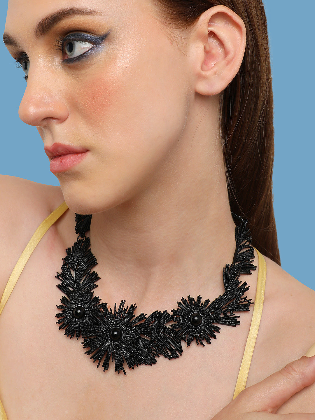 GOLD PLATED PARTY DESIGNER STONE STATEMENT NECKLACE FOR WOMEN