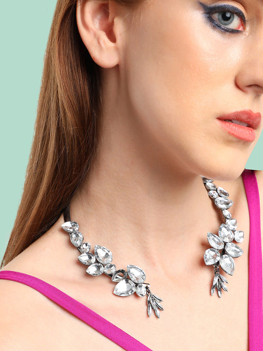 SILVER PLATED PARTY DESIGNER STONE CHOKER NECKLACE FOR WOMEN