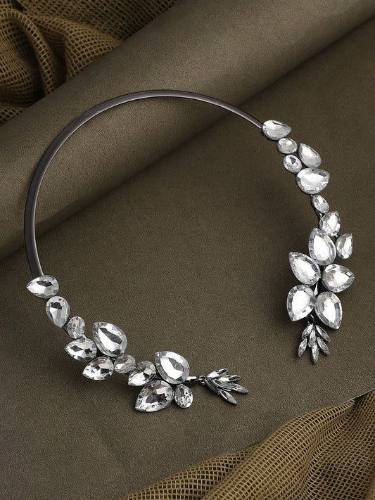 SILVER PLATED PARTY DESIGNER STONE CHOKER NECKLACE FOR WOMEN