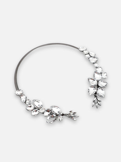 SILVER PLATED PARTY DESIGNER STONE CHOKER NECKLACE FOR WOMEN