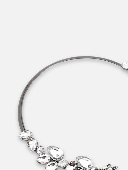SILVER PLATED PARTY DESIGNER STONE CHOKER NECKLACE FOR WOMEN