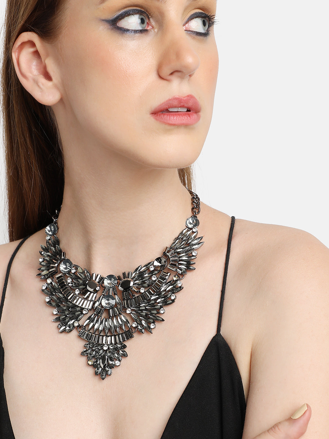 GOLD PLATED PARTY DESIGNER STONE STATEMENT NECKLACE FOR WOMEN