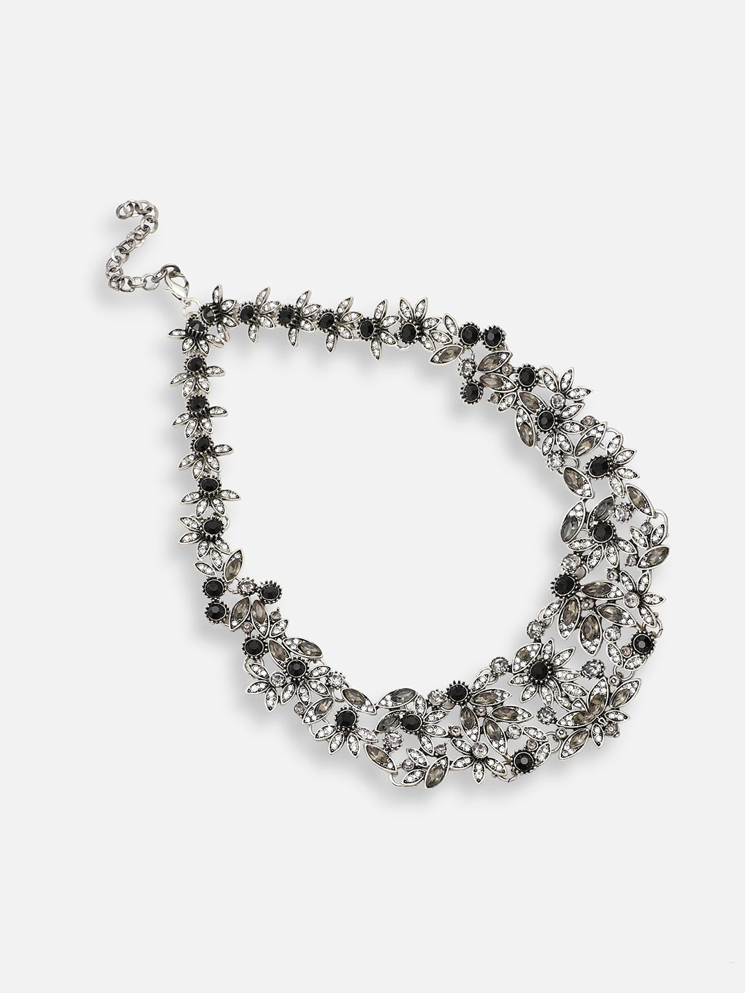 SILVER PLATED PARTY DESIGNER STONE STATEMENT NECKLACE FOR WOMEN