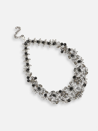 SILVER PLATED PARTY DESIGNER STONE STATEMENT NECKLACE FOR WOMEN