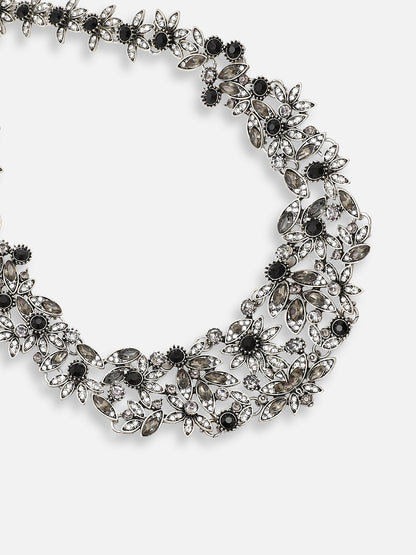 SILVER PLATED PARTY DESIGNER STONE STATEMENT NECKLACE FOR WOMEN