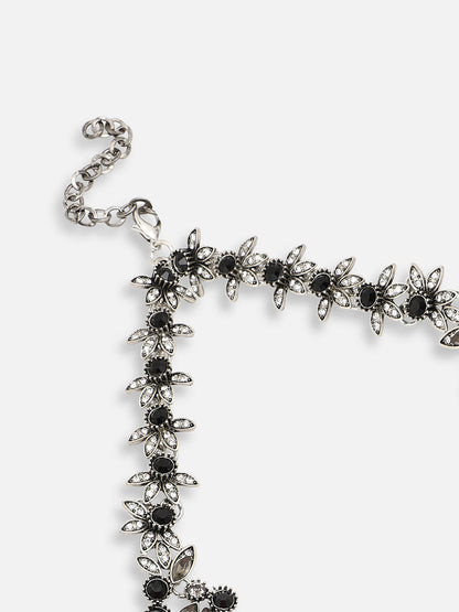 SILVER PLATED PARTY DESIGNER STONE STATEMENT NECKLACE FOR WOMEN