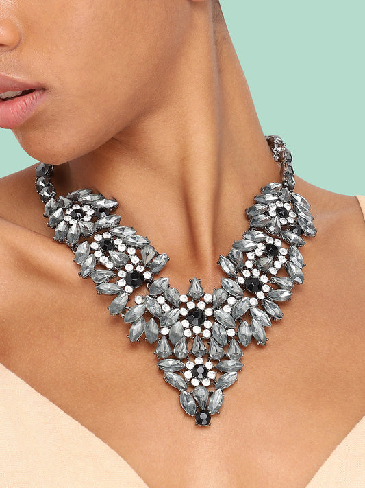 GOLD PLATED PARTY DESIGNER STONE STATEMENT NECKLACE FOR WOMEN