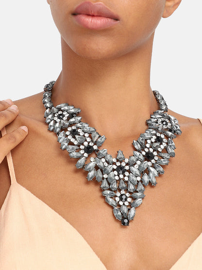 GOLD PLATED PARTY DESIGNER STONE STATEMENT NECKLACE FOR WOMEN