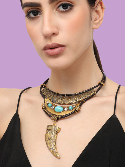 Gold Plated Party Designer Stone Statement Necklace For Women