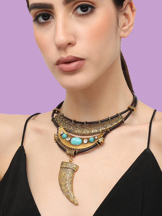 Gold Plated Party Designer Stone Statement Necklace For Women
