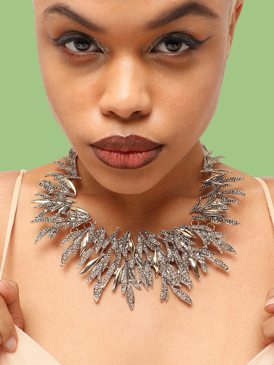 GOLD PLATED PARTY DESIGNER STONE STATEMENT NECKLACE FOR WOMEN