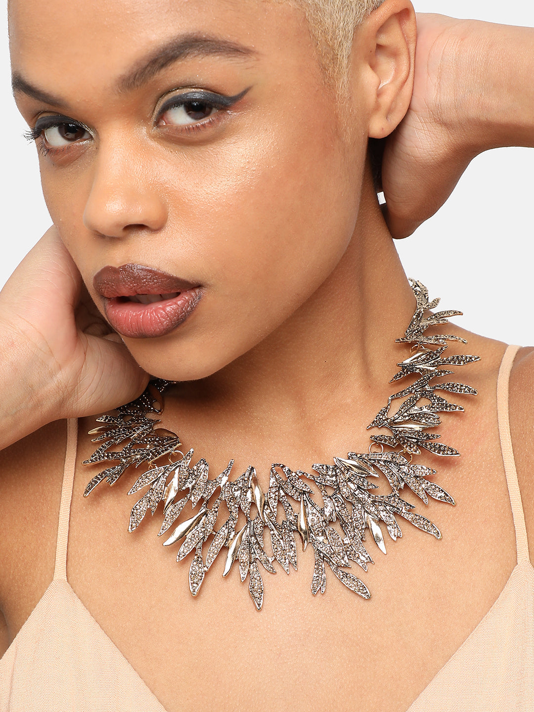 GOLD PLATED PARTY DESIGNER STONE STATEMENT NECKLACE FOR WOMEN