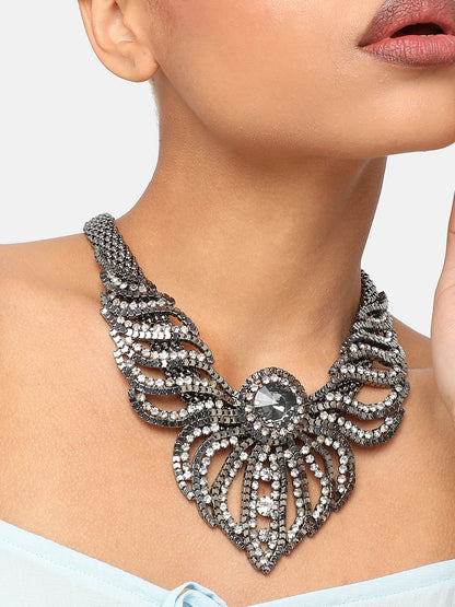 SILVER PLATED PARTY DESIGNER STONE STATEMENT NECKLACE FOR WOMEN