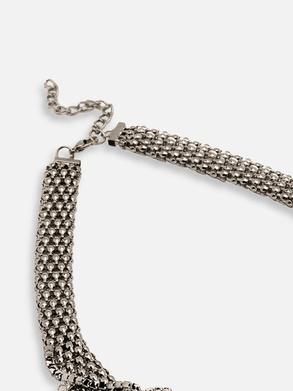 SILVER PLATED PARTY DESIGNER STONE STATEMENT NECKLACE FOR WOMEN