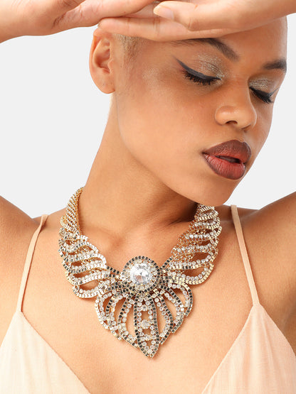 GOLD PLATED PARTY DESIGNER STONE STATEMENT NECKLACE FOR WOMEN