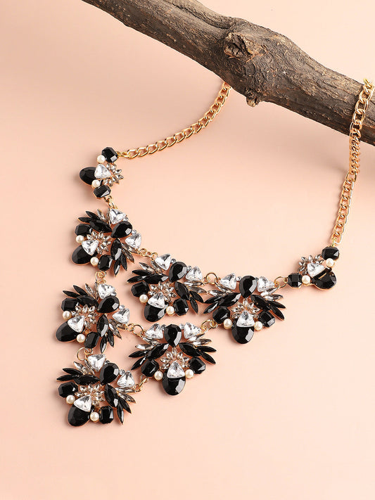 SILVER PLATED PARTY DESIGNER STONE STATEMENT NECKLACE FOR WOMEN